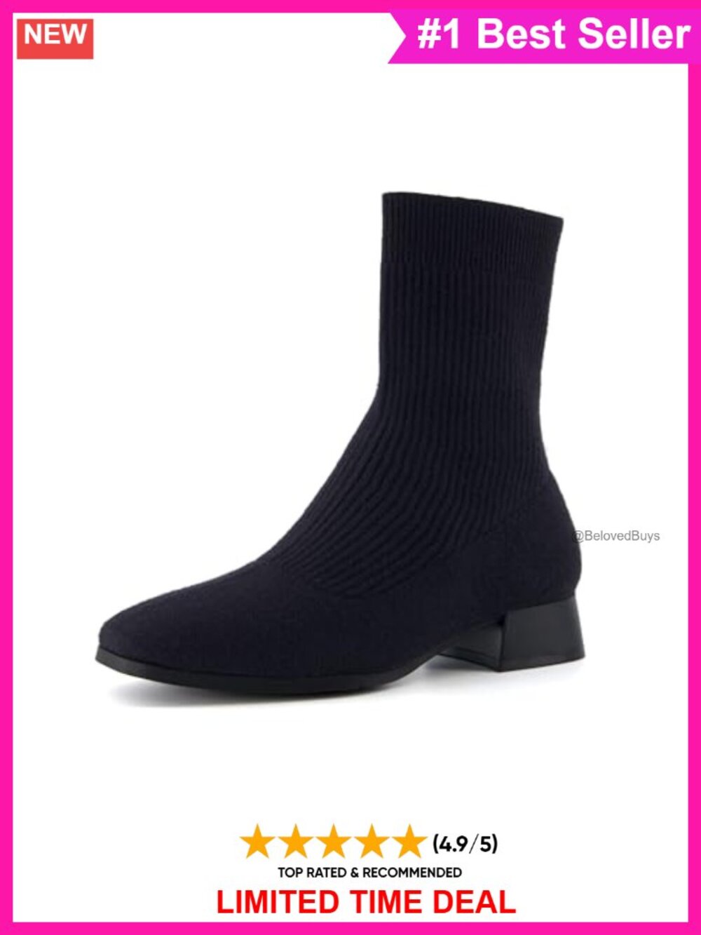 Knit Ankle Boot with Block Heel + Memory Foam Pull-On Bootie